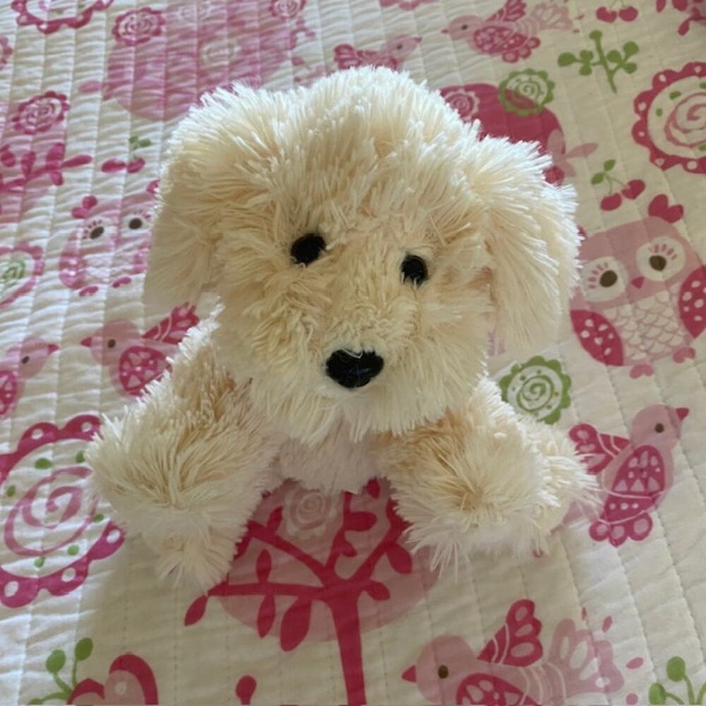 Dan Dee Cream Plush Dog‎ 9 Inch Stuffed Animal Soft Fur Bow Tie w/Red Hearts
